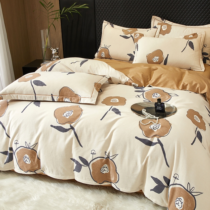 91家纺网 家纺一手货源 找家纺 帛美家纺 2025新款全棉加厚款数码印花磨毛四件套 花至