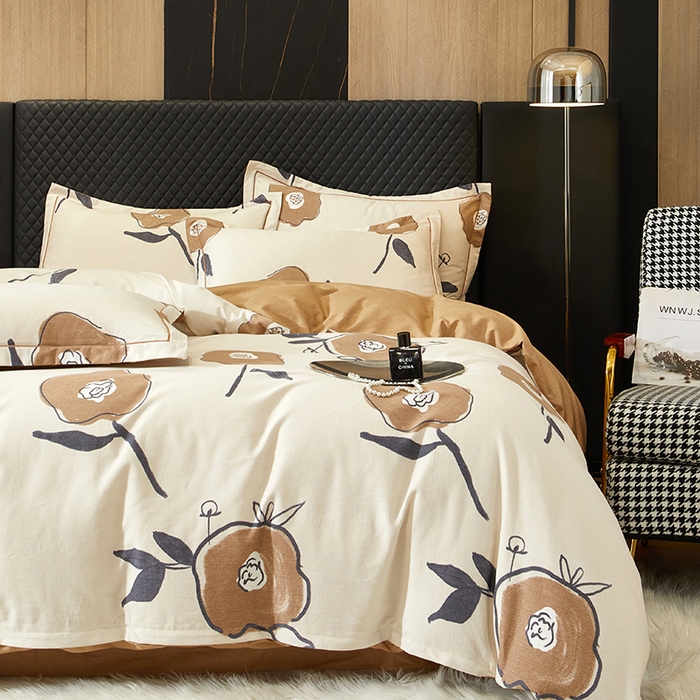 91家纺网 家纺一手货源 找家纺 帛美家纺 2025新款全棉加厚款数码印花磨毛四件套 花至