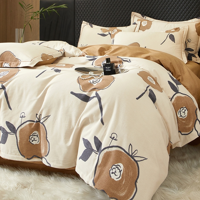 91家纺网 家纺一手货源 找家纺 帛美家纺 2025新款全棉加厚款数码印花磨毛四件套 花至