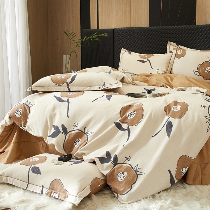 91家纺网 家纺一手货源 找家纺 帛美家纺 2025新款全棉加厚款数码印花磨毛四件套 花至