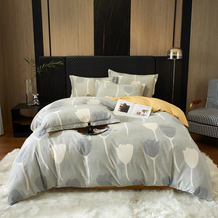 帛美家纺 2025新款全棉加厚款数码印花磨毛四件套 人间茶白