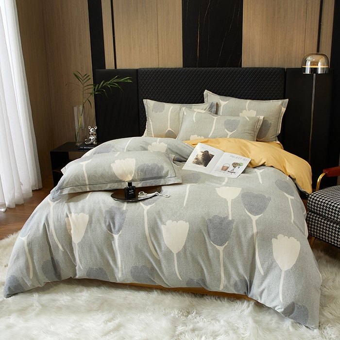 91家纺网 家纺一手货源 找家纺 帛美家纺 2025新款全棉加厚款数码印花磨毛四件套 人间茶白