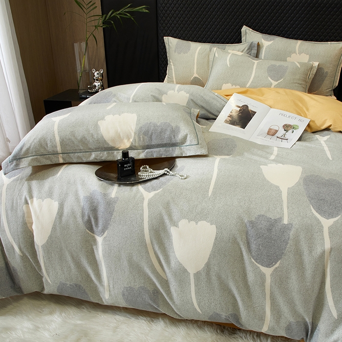 91家纺网 家纺一手货源 找家纺 帛美家纺 2025新款全棉加厚款数码印花磨毛四件套 人间茶白