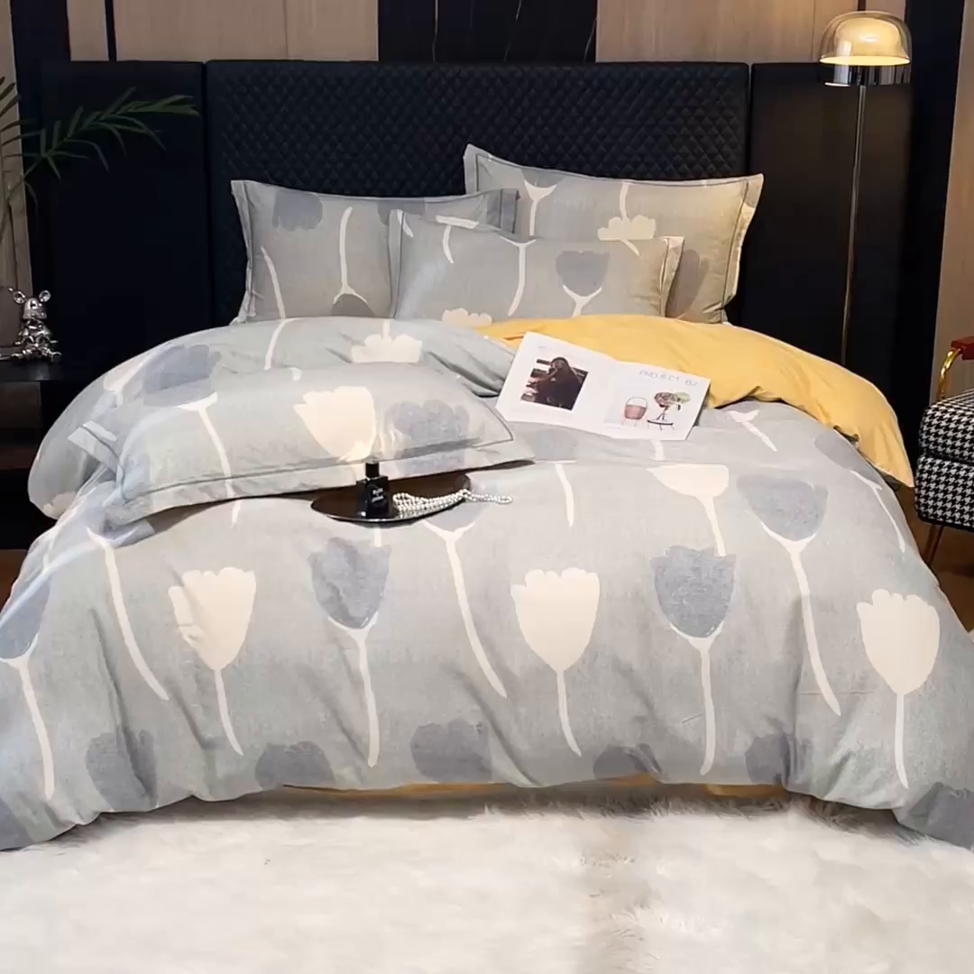 91家纺网 家纺一手货源 找家纺 帛美家纺 2025新款全棉加厚款数码印花磨毛四件套 人间茶白