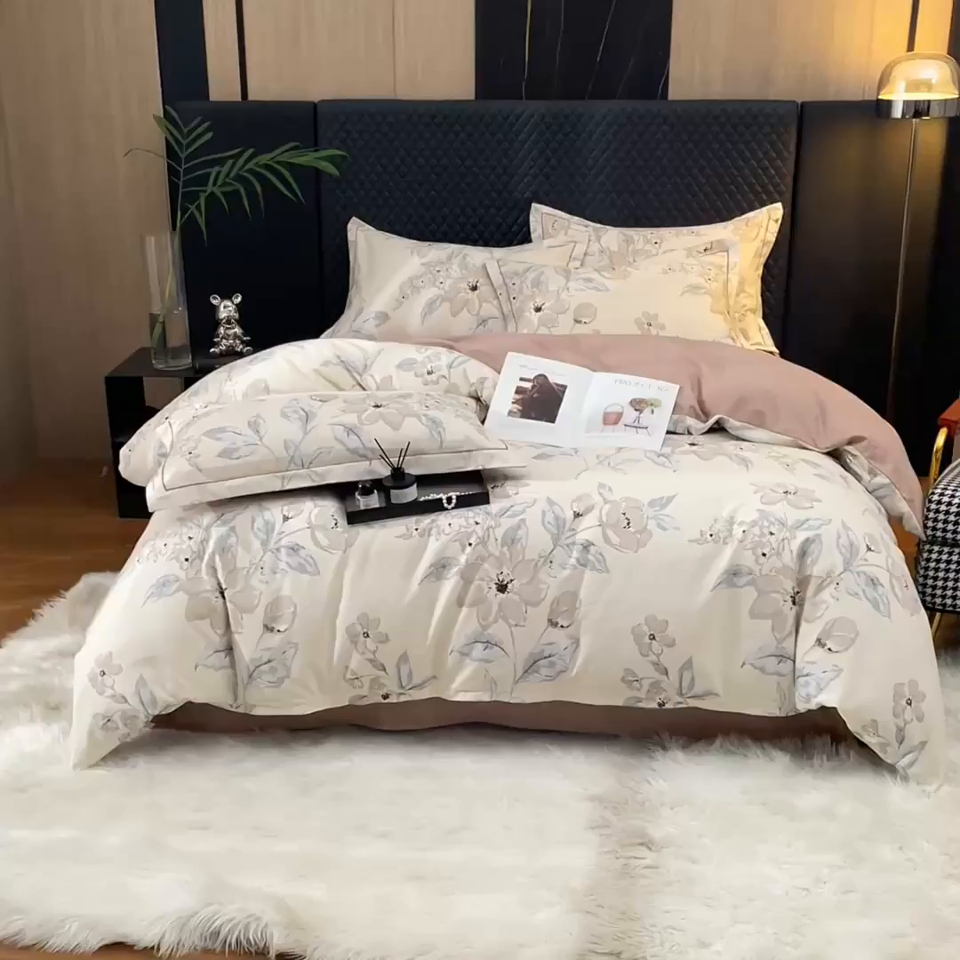 91家纺网 家纺一手货源 找家纺 帛美家纺 2025新款全棉加厚款数码印花磨毛四件套 山竹月