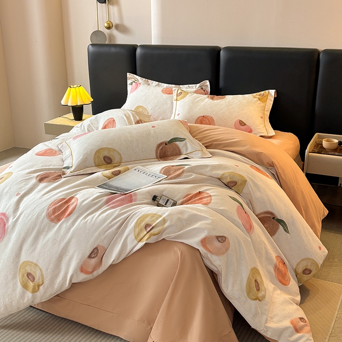 91家纺网 家纺一手货源 找家纺 帛美家纺 2025新款全棉加厚款数码印花磨毛四件套 水果派对