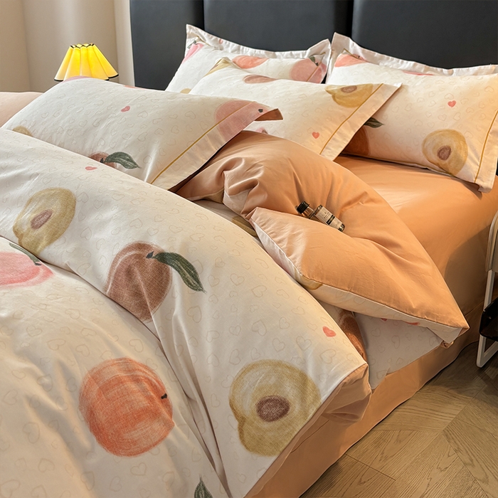 91家纺网 家纺一手货源 找家纺 帛美家纺 2025新款全棉加厚款数码印花磨毛四件套 水果派对