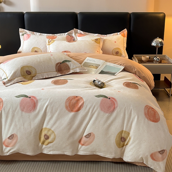 91家纺网 家纺一手货源 找家纺 帛美家纺 2025新款全棉加厚款数码印花磨毛四件套 水果派对