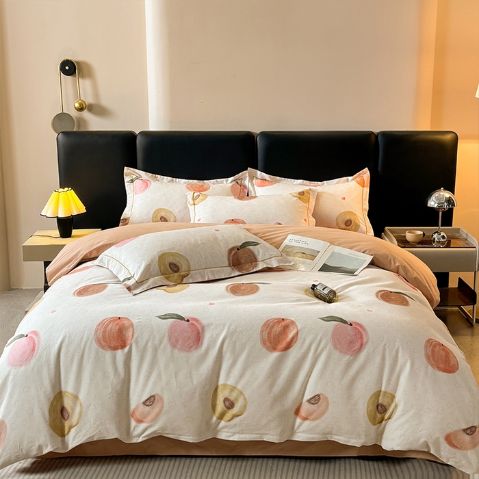 91家纺网 家纺一手货源 找家纺 帛美家纺 2025新款全棉加厚款数码印花磨毛四件套 水果派对