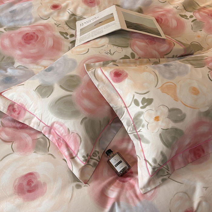 91家纺网 家纺一手货源 找家纺 帛美家纺 2025新款全棉加厚款数码印花磨毛四件套 桃汐