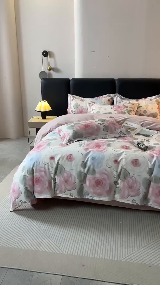 91家纺网 家纺一手货源 找家纺 帛美家纺 2025新款全棉加厚款数码印花磨毛四件套 桃汐