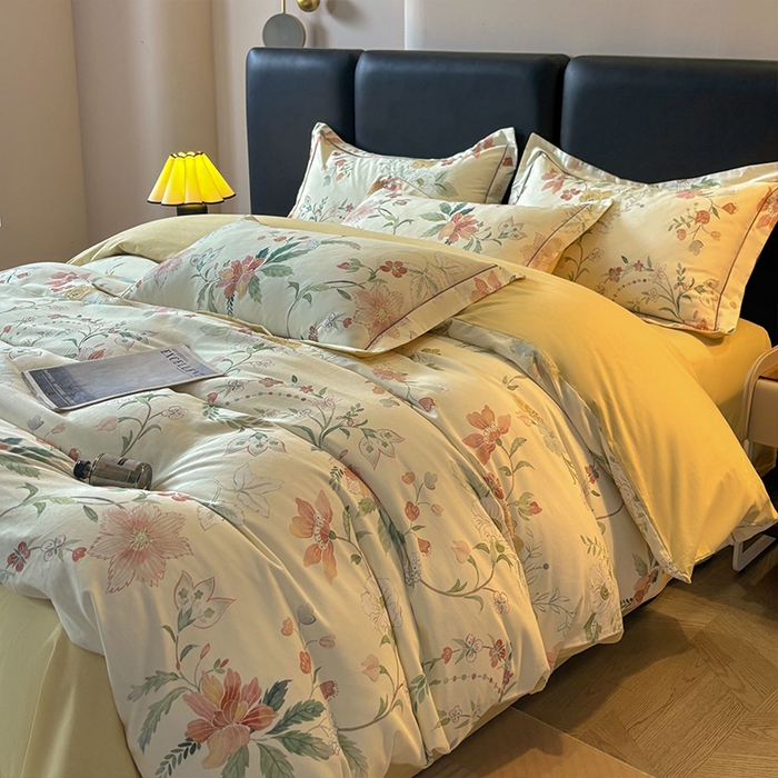 91家纺网 家纺一手货源 找家纺 帛美家纺 2025新款全棉加厚款数码印花磨毛四件套 温辰花语