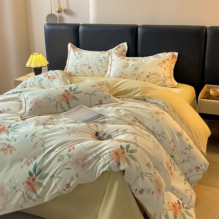 91家纺网 家纺一手货源 找家纺 帛美家纺 2025新款全棉加厚款数码印花磨毛四件套 温辰花语