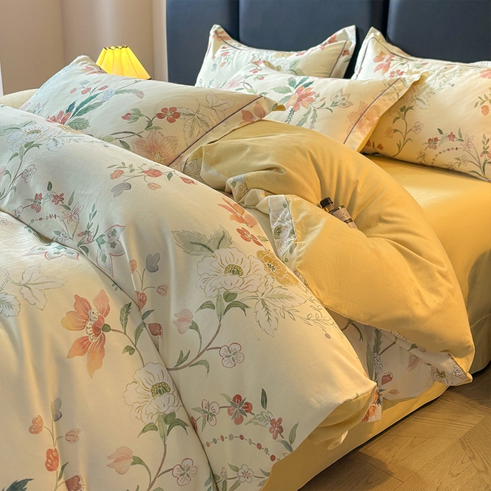 91家纺网 家纺一手货源 找家纺 帛美家纺 2025新款全棉加厚款数码印花磨毛四件套 温辰花语