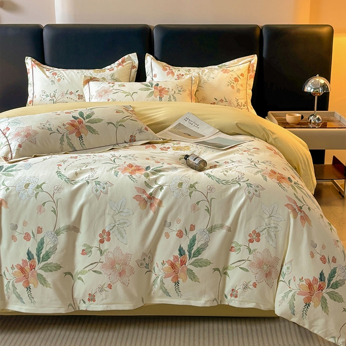 91家纺网 家纺一手货源 找家纺 帛美家纺 2025新款全棉加厚款数码印花磨毛四件套 温辰花语