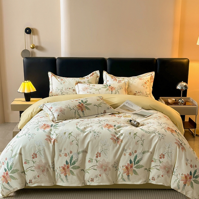 91家纺网 家纺一手货源 找家纺 帛美家纺 2025新款全棉加厚款数码印花磨毛四件套 温辰花语