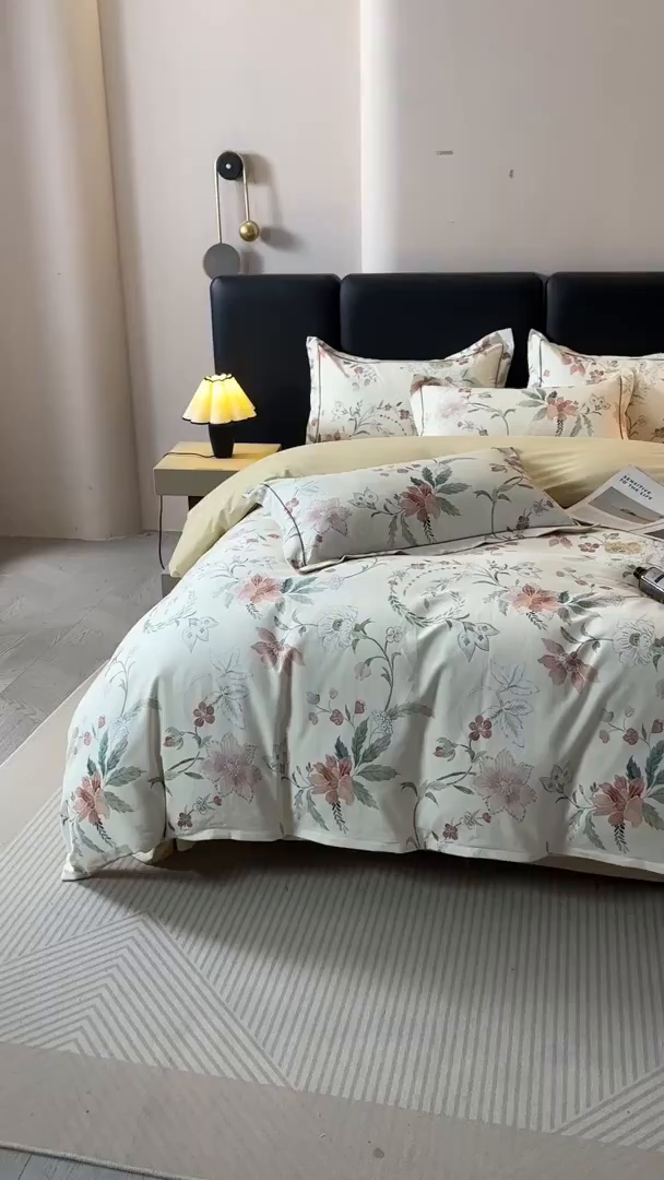 91家纺网 家纺一手货源 找家纺 帛美家纺 2025新款全棉加厚款数码印花磨毛四件套 温辰花语