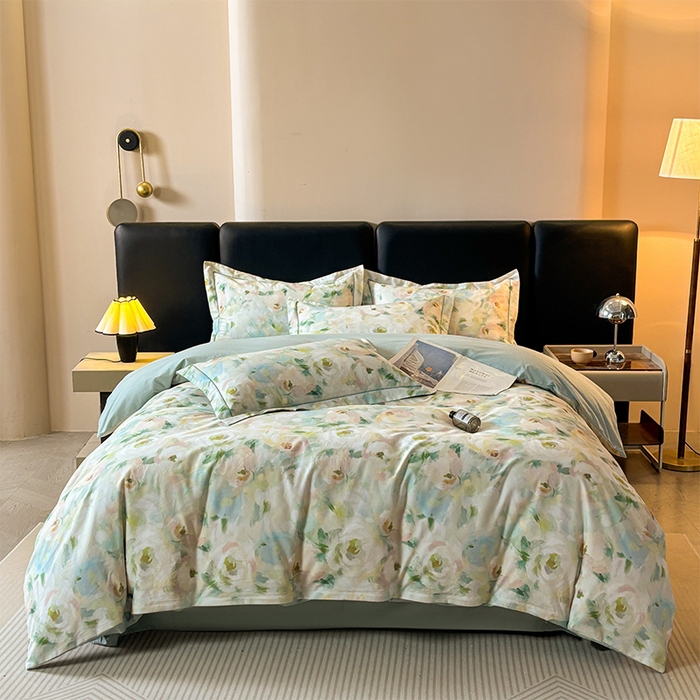 帛美家纺 2025新款全棉加厚款数码印花磨毛四件套 心柔