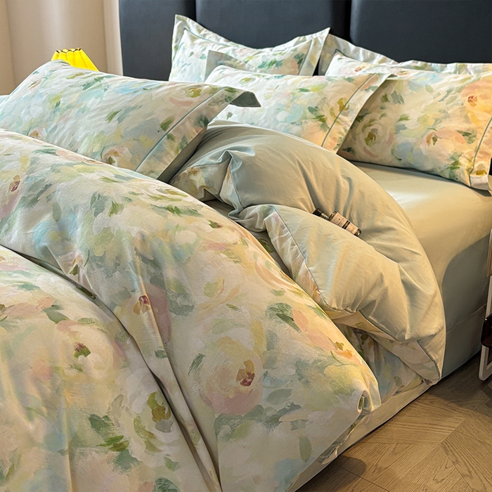 91家纺网 家纺一手货源 找家纺 帛美家纺 2025新款全棉加厚款数码印花磨毛四件套 心柔