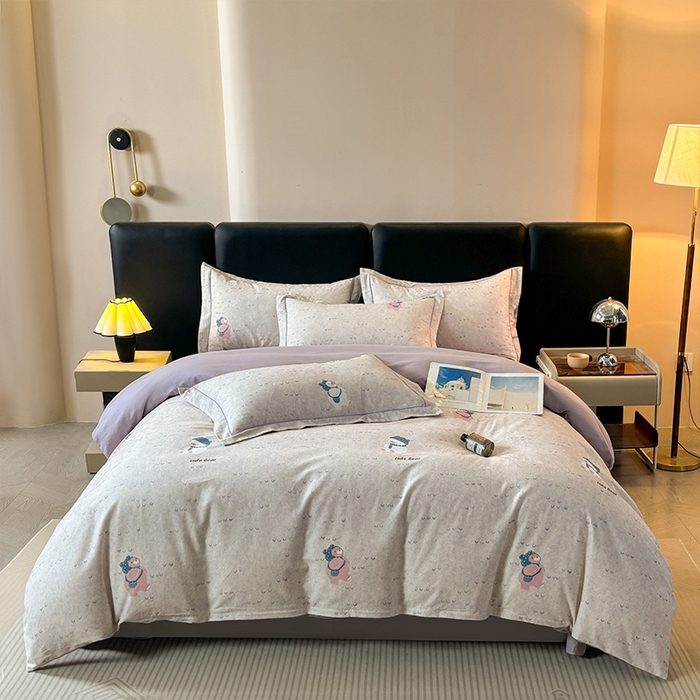 帛美家纺 2025新款全棉加厚款数码印花磨毛四件套 幸运熊