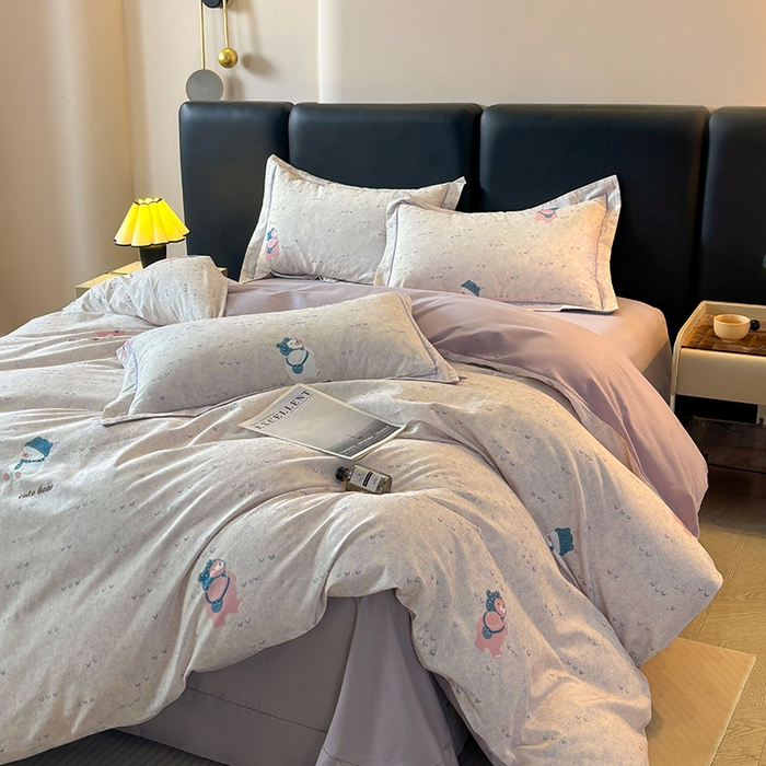 91家纺网 家纺一手货源 找家纺 帛美家纺 2025新款全棉加厚款数码印花磨毛四件套 幸运熊