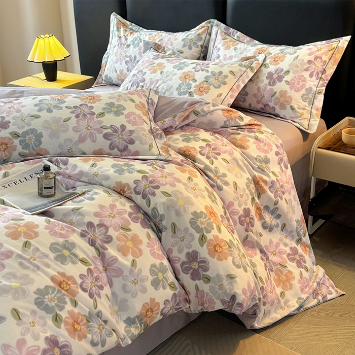 91家纺网 家纺一手货源 找家纺 帛美家纺 2025新款全棉加厚款数码印花磨毛四件套 忆甜