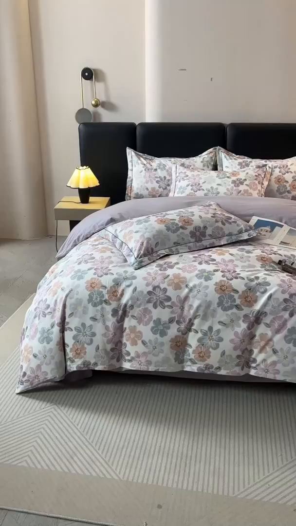 91家纺网 家纺一手货源 找家纺 帛美家纺 2025新款全棉加厚款数码印花磨毛四件套 忆甜