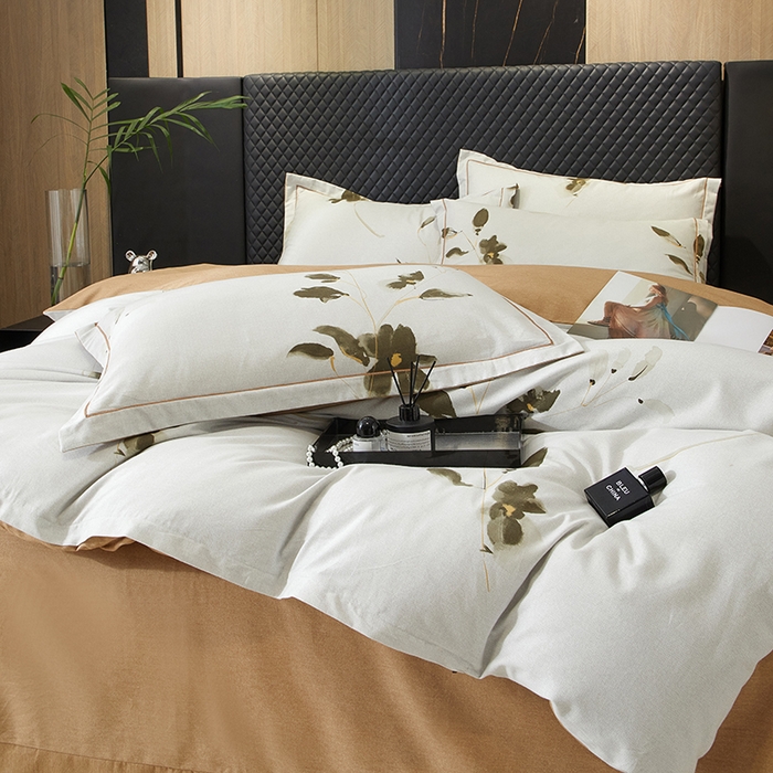 91家纺网 家纺一手货源 找家纺 帛美家纺 2025新款全棉加厚款数码印花磨毛四件套 珍华乌木