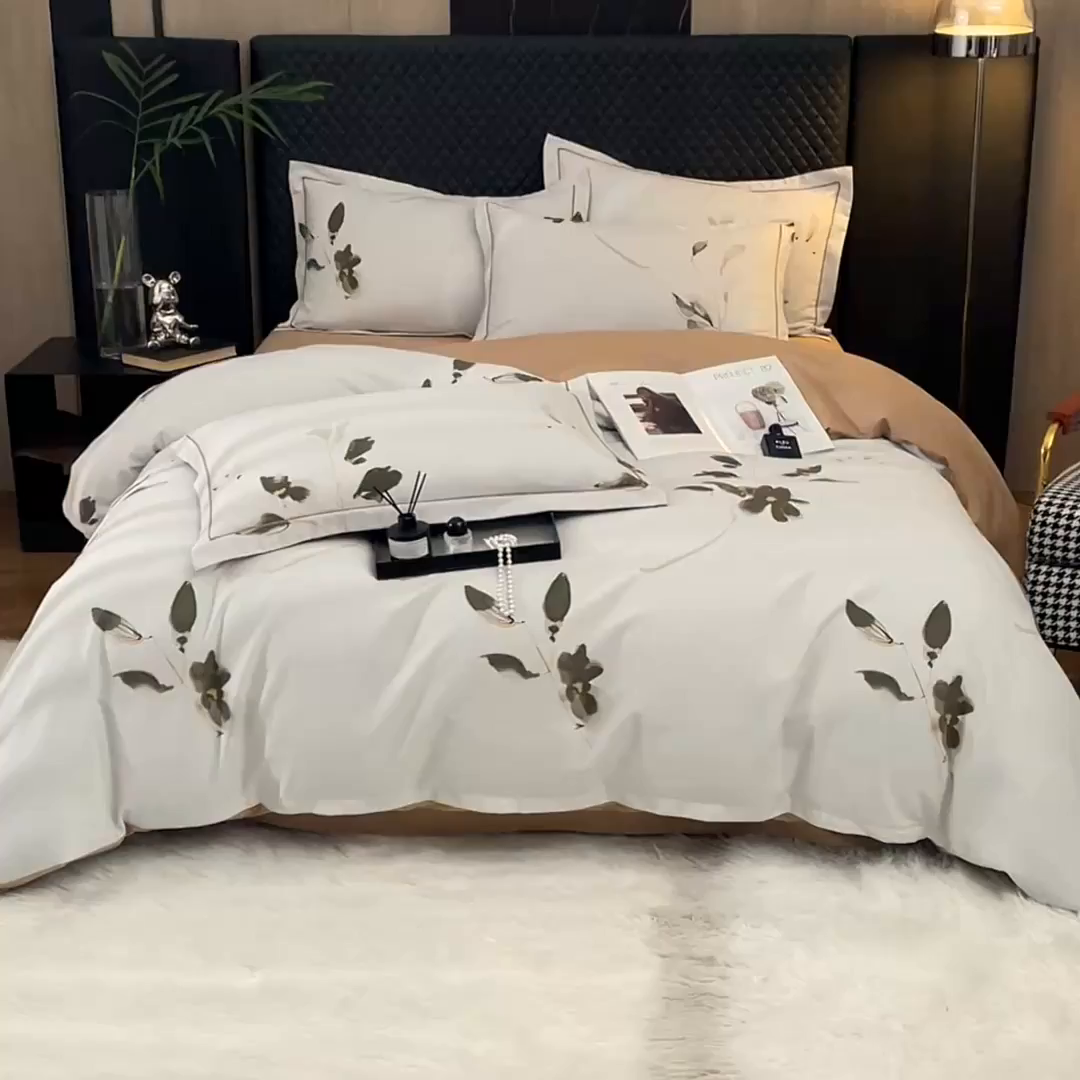 91家纺网 家纺一手货源 找家纺 帛美家纺 2025新款全棉加厚款数码印花磨毛四件套 珍华乌木