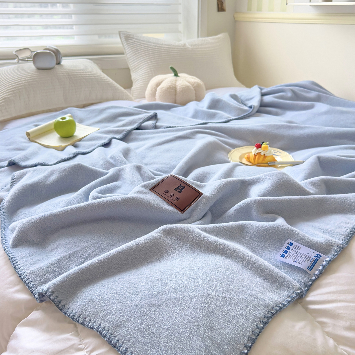 昊恩毛毯 2025新款双面仿羊绒加重350克！多功能毛毯毯子毛毯 天蓝色