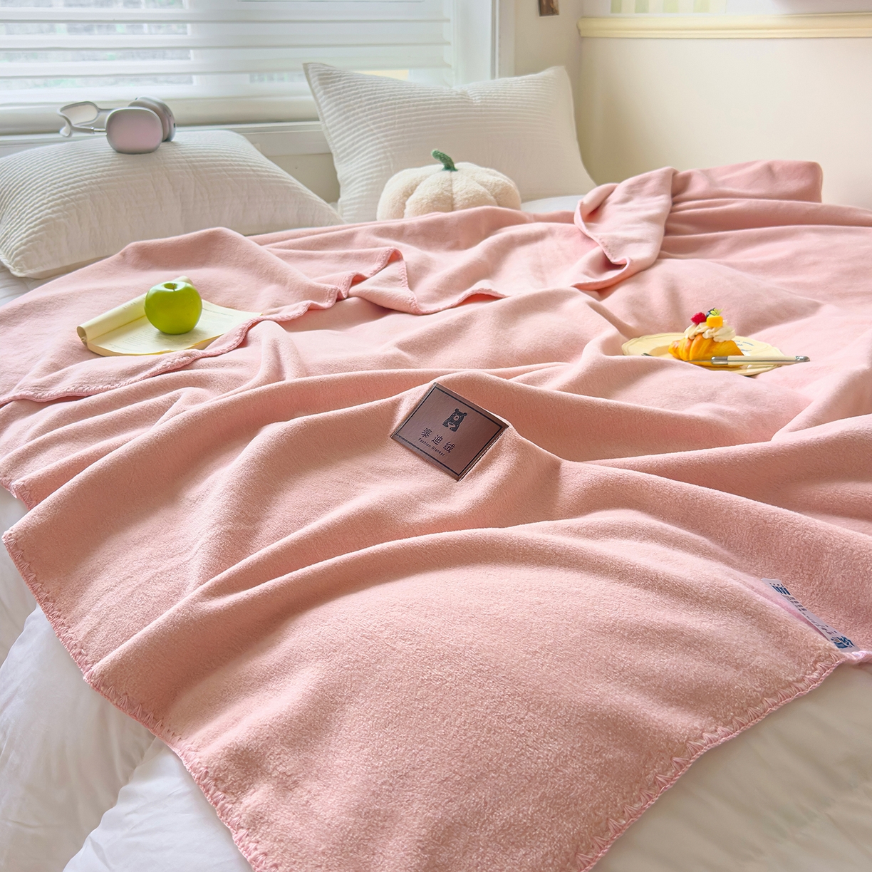 昊恩毛毯 2025新款双面仿羊绒加重350克！多功能毛毯毯子毛毯 淡粉色