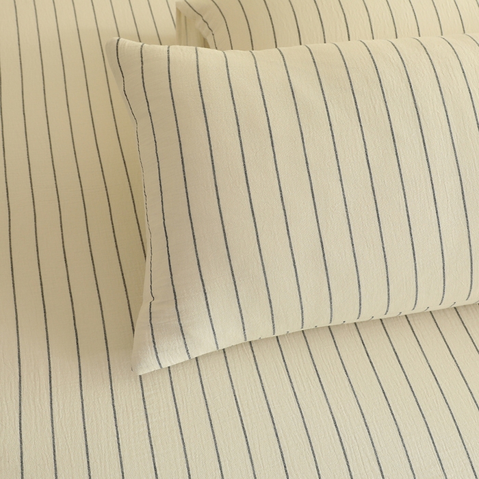 91家纺网 家纺一手货源 找家纺 棉小二 2025新款全棉色织条纹双层纱四件套 条纹白