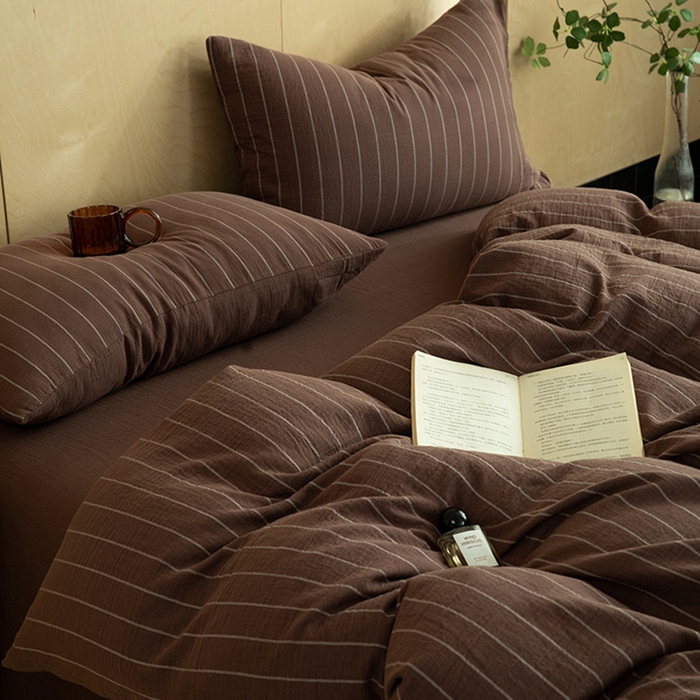 91家纺网 家纺一手货源 找家纺 [91家纺网精选] 新款色织条纹双层纱四件套