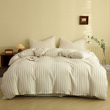 91家纺网 家纺一手货源 找家纺 [91家纺网精选] 新款色织条纹双层纱四件套