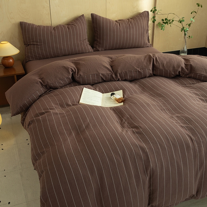 91家纺网 家纺一手货源 找家纺 [91家纺网精选] 新款色织条纹双层纱四件套