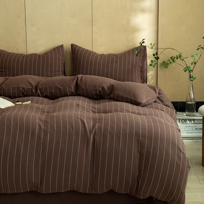 91家纺网 家纺一手货源 找家纺 [91家纺网精选] 新款色织条纹双层纱四件套