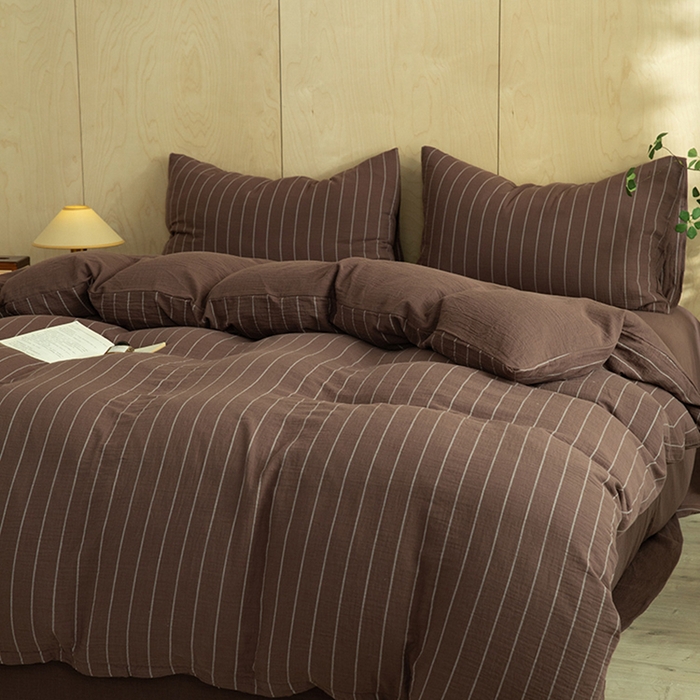 91家纺网 家纺一手货源 找家纺 [91家纺网精选] 新款色织条纹双层纱四件套