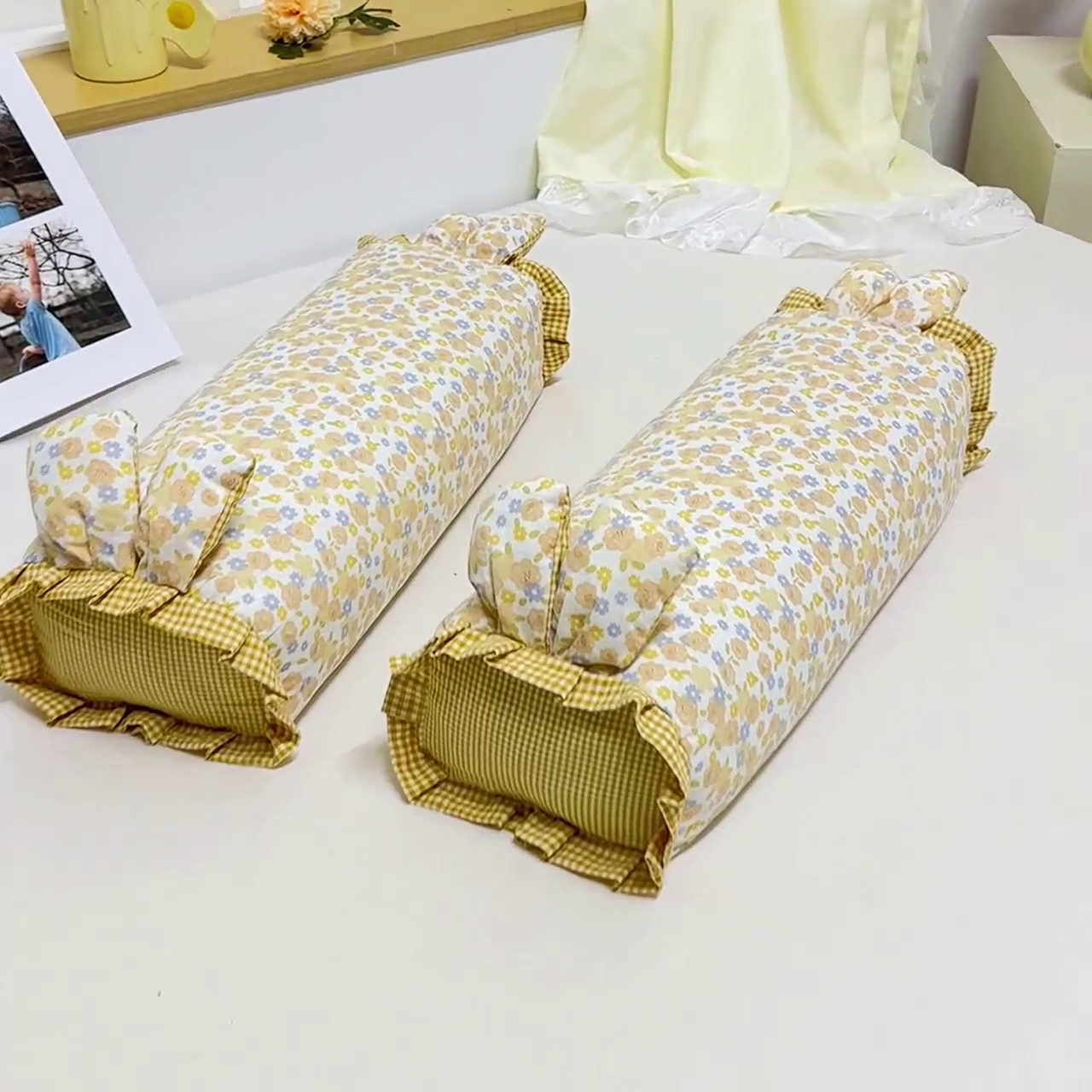 91家纺网 家纺一手货源 找家纺 眠多宝 2025新款全棉双层纱萌兔荞麦护颈枕枕头枕芯 静雅