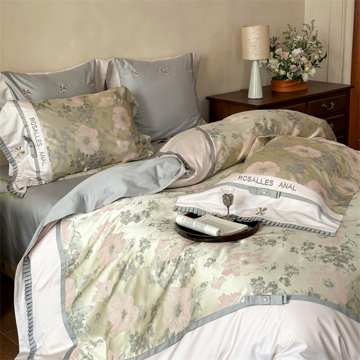 91家纺网 家纺一手货源 找家纺 红番天家居馆 2025新款高精密金丝提花四件套-仲夏之梦 仲夏之梦-欧碧绿