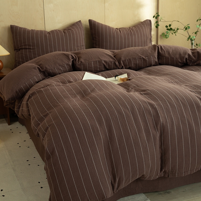 91家纺网 家纺一手货源 找家纺 [91家纺网精选] 新款色织条纹双层纱四件套