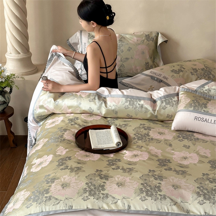 91家纺网 家纺一手货源 找家纺 红番天家居馆 2025新款高精密金丝提花四件套-仲夏之梦 仲夏之梦-欧碧绿