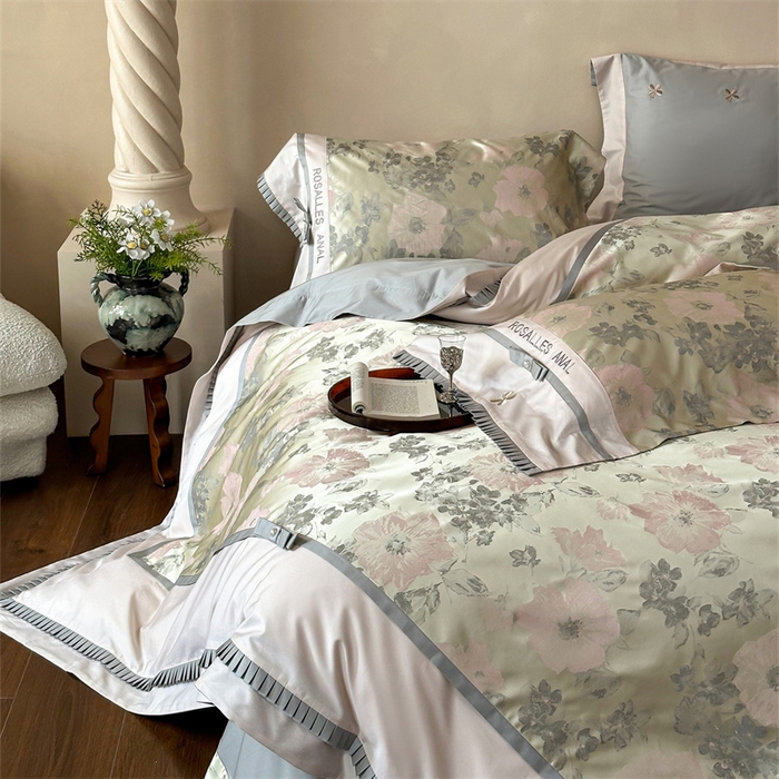 91家纺网 家纺一手货源 找家纺 红番天家居馆 2025新款高精密金丝提花四件套-仲夏之梦 仲夏之梦-欧碧绿