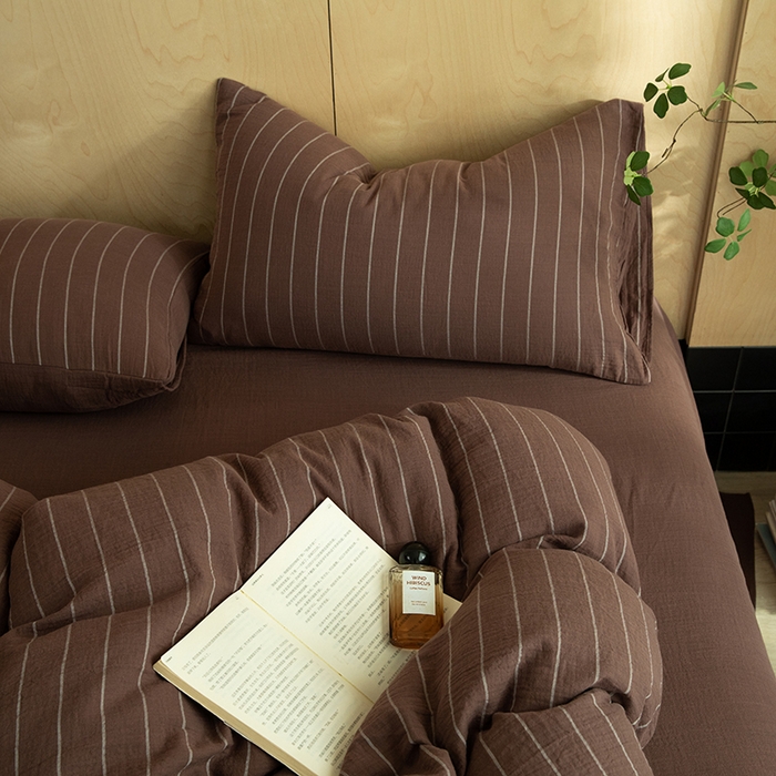 91家纺网 家纺一手货源 找家纺 [91家纺网精选] 新款色织条纹双层纱四件套