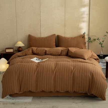 91家纺网 家纺一手货源 找家纺 [91家纺网精选] 新款色织条纹双层纱四件套