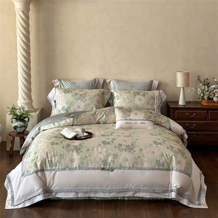 91家纺网 家纺一手货源 找家纺 （总）红番天家居馆 2025新款高精密金丝提花四件套-仲夏之梦