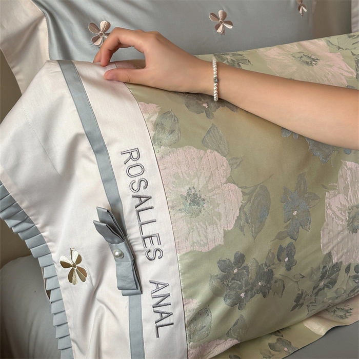 91家纺网 家纺一手货源 找家纺 红番天家居馆 2025新款高精密金丝提花四件套-仲夏之梦 仲夏之梦-欧碧绿