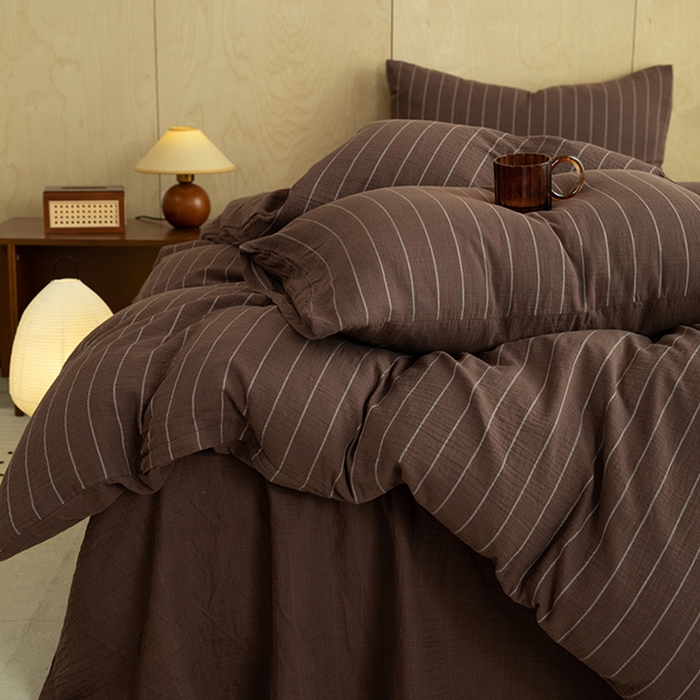 91家纺网 家纺一手货源 找家纺 [91家纺网精选] 新款色织条纹双层纱四件套