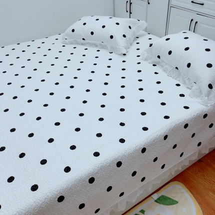 暖居 2025新款纯棉绗缝夹棉榻榻米支持定制防滑全棉印花小碎花农村大炕盖三件套系列 波点白