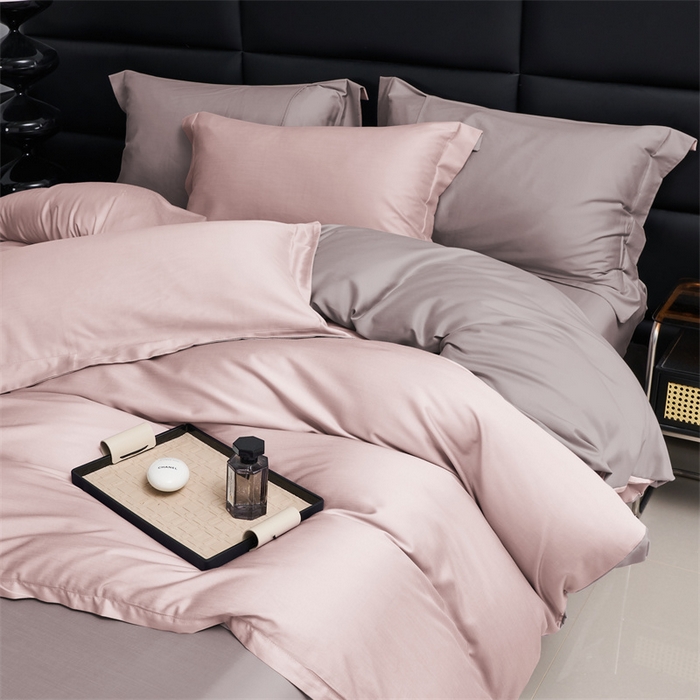 91家纺网 家纺一手货源 找家纺 顾家家居 2024新款兰精天丝棉磨毛双拼四件套 燕麦+丁香褐