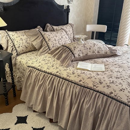 富米莱（原臻工厂） 2025新款法式复古水洗亚麻花边高端床盖床单四件套 法式-一路生花
